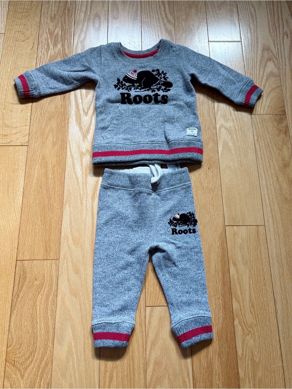 Roots Grey Sweatshirt & Joggers with Red Trim